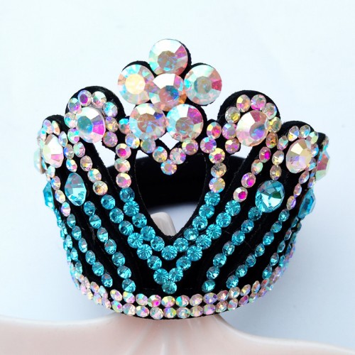 Girls kids Rhinestone Hair tie Crown for Rhythmic Gymnastics figure skating Dance Cheerleading Hair Ring ballroom latin dance competition Hair Jewelry Ball Hair Rope